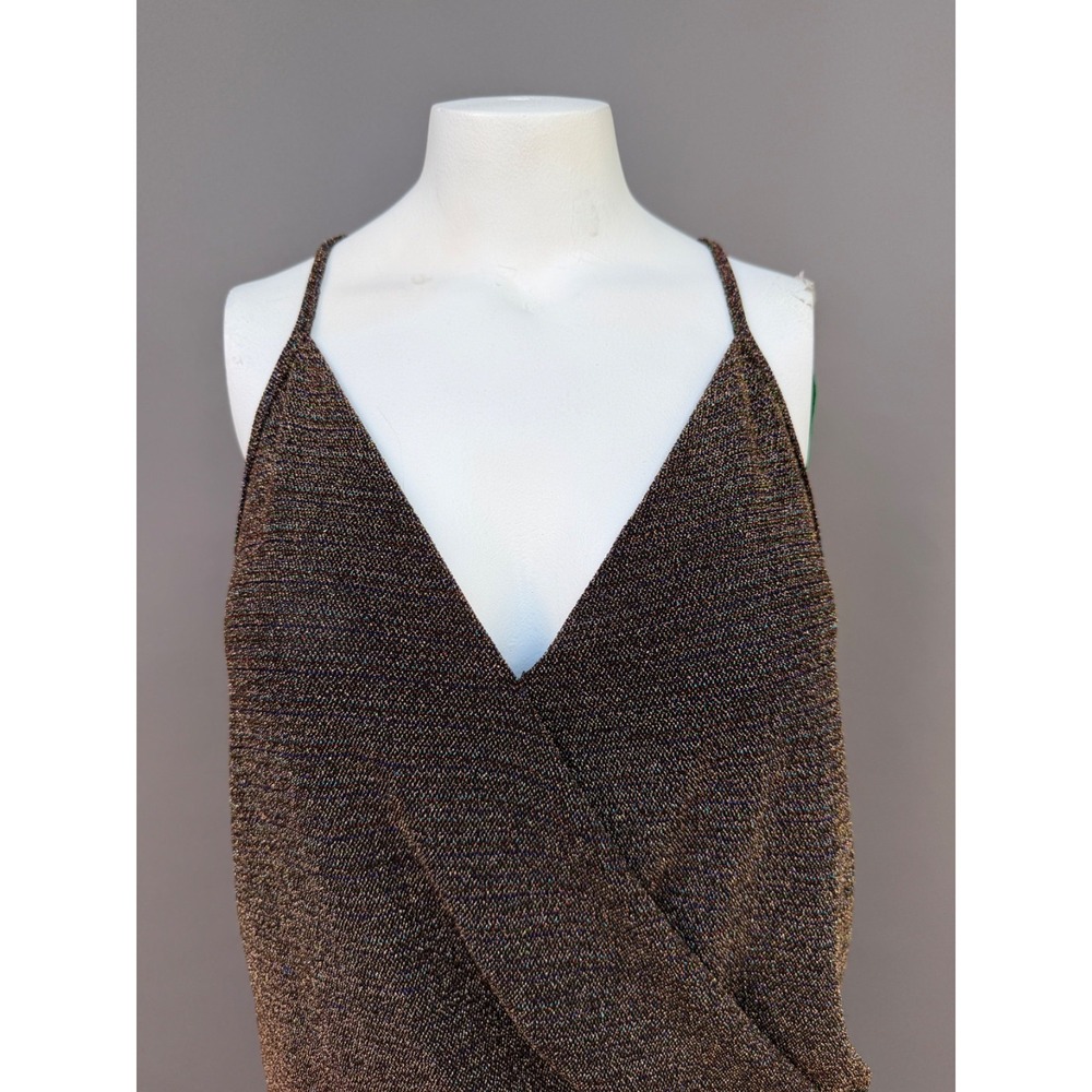 Eri Ali Top Medium Bronze Metallic Camisole Faux Wrap V Neck Strappy Party Night
